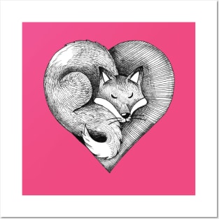 Fox Heart - Tattoo Style Fox in a Heart T-Shirt Posters and Art